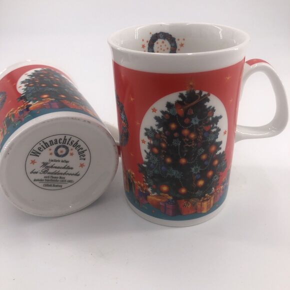Holiday Mugs Set Of 2 Waechtersbach Christmas Tree Red Hamburg Germany Cocoa - Picture 1 of 7